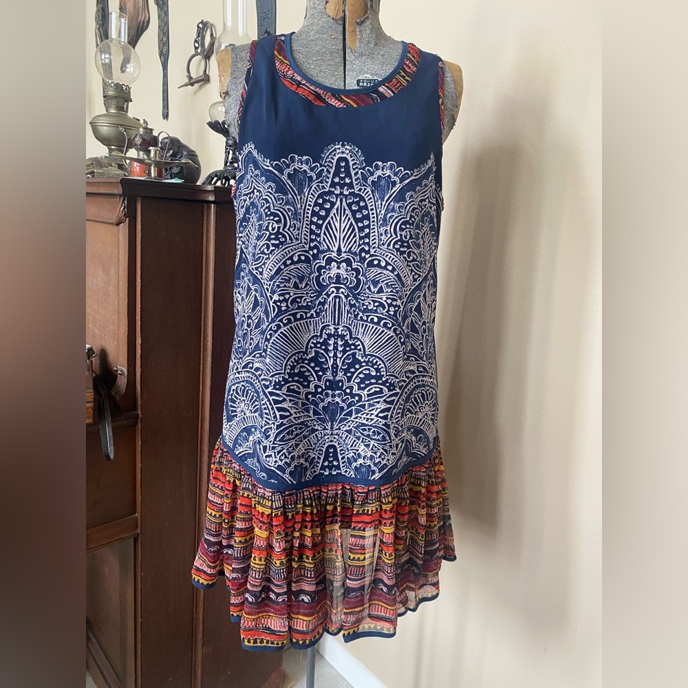 NWT SAM EDELMAN Navy Blue "Bohemian Rhapsody" Casual Summer Breeze Light Dress